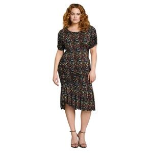 Tanya Taylor Effie Dress Black Confetti Sheath Puff Sleeve Plus Size 1X